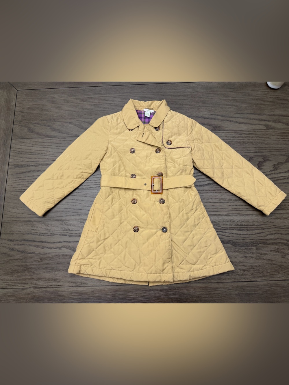 KC Parker Girls Camel Quilted Belted Trench Coat Jacket Size 6x/7